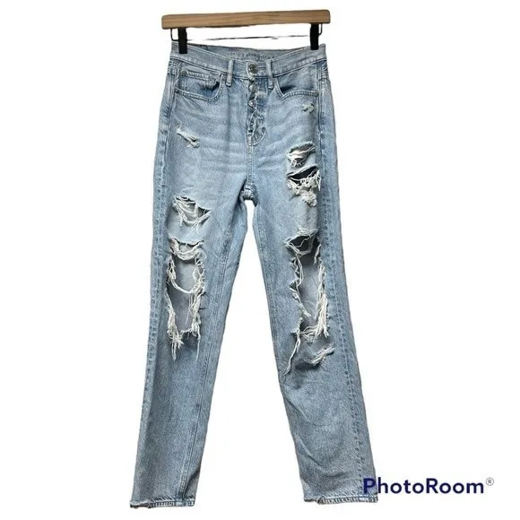 American Eagle Jeans 90s‎ Boyfriend Distressed High Rise Button Fly Size 00