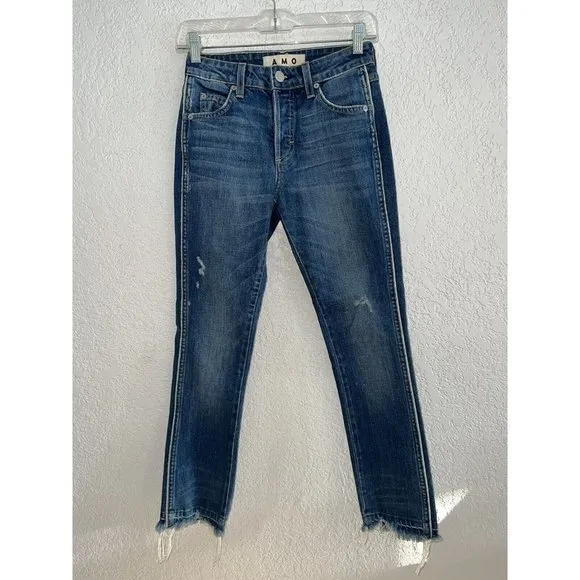 AMO denim babe high rise jeans slim straight 24 released hem distressed (1A)