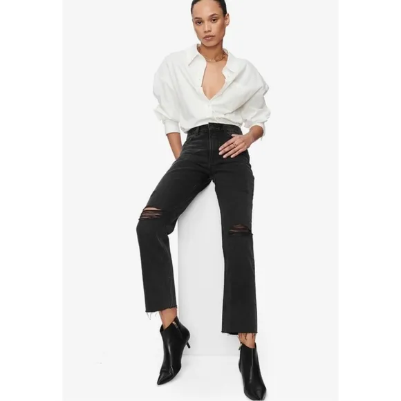 Anine Bing | Etta Relaxed Rigid Straight Distressed Jean in Washed Black Size 30
          
      NWT
