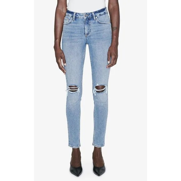 ANINE BING GABE MID RISE ANKLE SKINNY JEANS DESTRUCTED LIGHT INDIGO SZ-27 (B100)