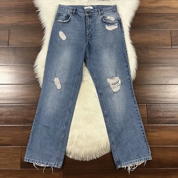 Anine Bing Size 31 Jackie Distressed Straight Denim Jeans