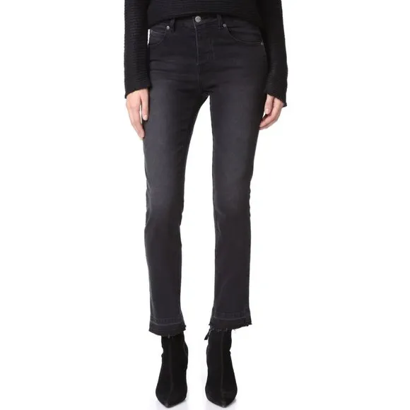 Anine Bing Open Hem High Waisted Straight Jeans Size 29 Button Fly Charcoal