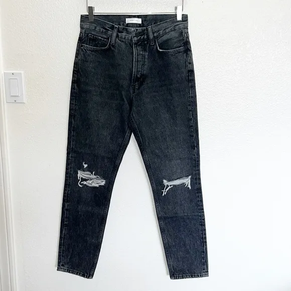 Anine Bing The Brenda Jean Gray High Waisted Button Fly Cotton Crop Slim Jeans
