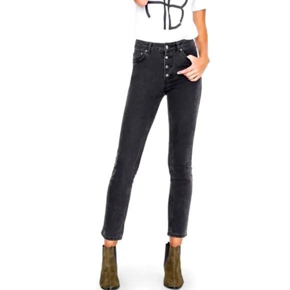 Anine Bing High Rise Jeans sz30 Straight Leg FRIDA Waist Skinny Jeans Black M 8