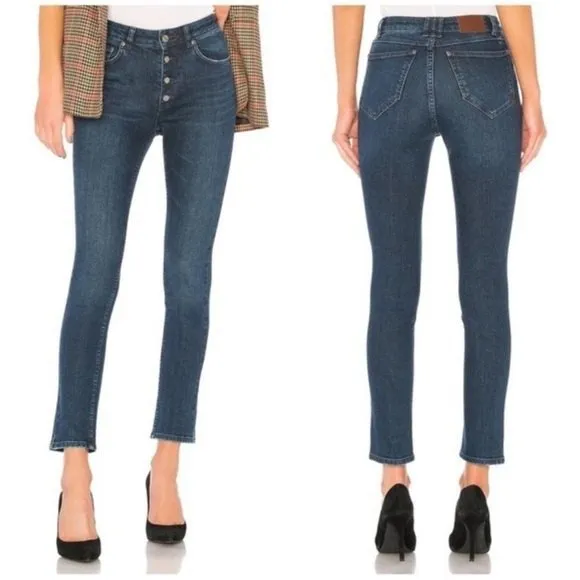 Anine Bing Frida Exposed Button Fly Skinny Jeans in Medium Blue Size 25
