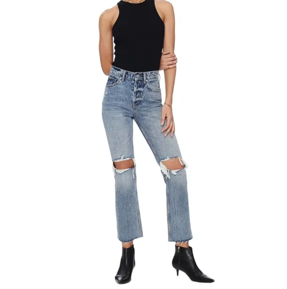 Anine Bing Lara Ripped Frayed Hem Kick Flare Jeans In Piedmont Size 29