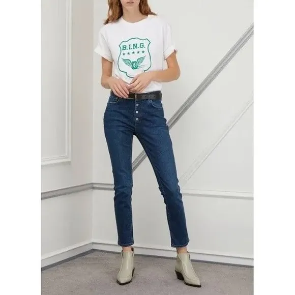 Anine Bing Frida High Rise Button Fly Jeans in 26 Premium Denim