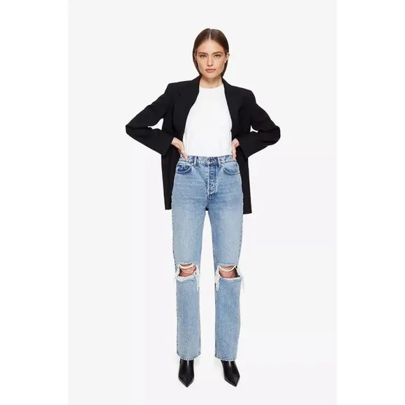 Anine Bing Kat Jean in Destructed Light Blue Straight Leg Size 26