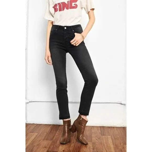 Anine Bing Open Hem Jeans Charcoal Black Size 27 Grey Raw Hem Slim Fit High Rise