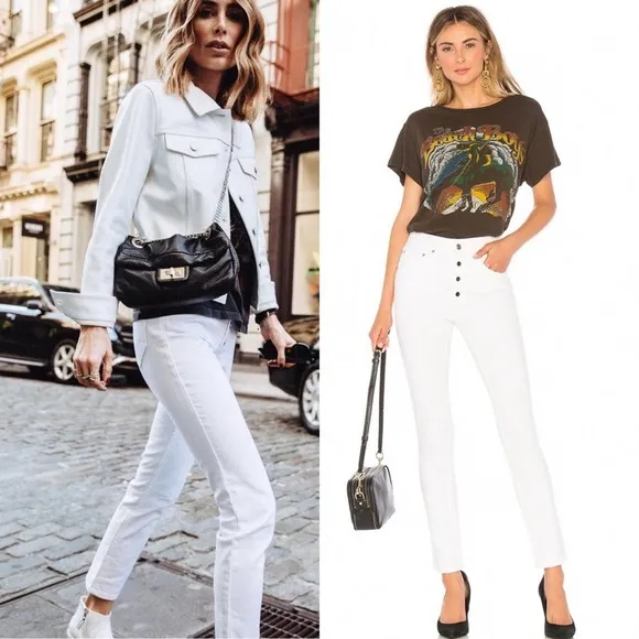 Anine Bing skinny jeans high waist Frida button fly in white size 24