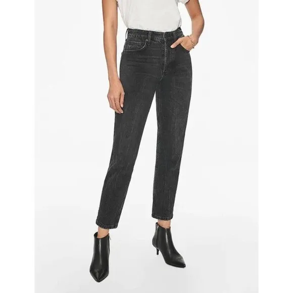 Anine Bing Betty Straight Leg Button Fly Jeans Blackwash Gray 28
