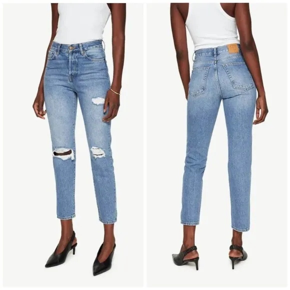 Anine Bing Brenda Button Fly Distressed Straight Leg Jeans Size 25