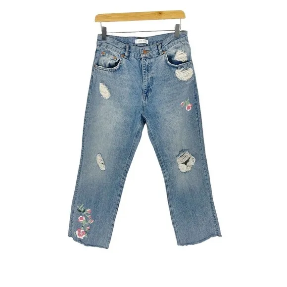 ANINE Bing Embroidered Jean Vintage Blue Distressed 100% Cotton Womens 29