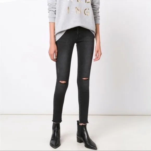 Anine Bing Distressed Black-Gray Skinny Jeans