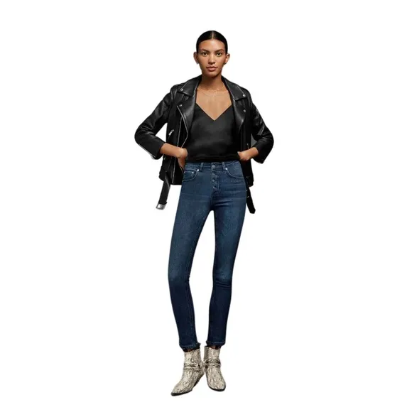 Anine Bing high rise Frida slim fit jeans. Exposed button fly. Size 27. NWOT.