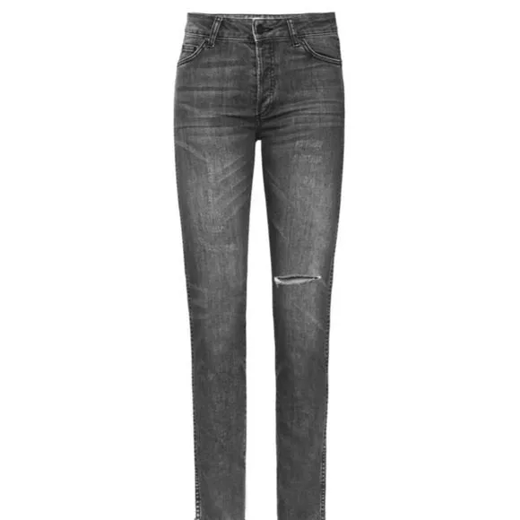 Anine Bing "Kara" Charcoal Ripped Knee Distressed Ankle Skinny Jeans