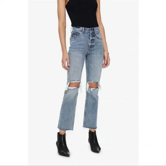 Anine Bing Lara Cotton raw Hem High waist Distressed Jeans