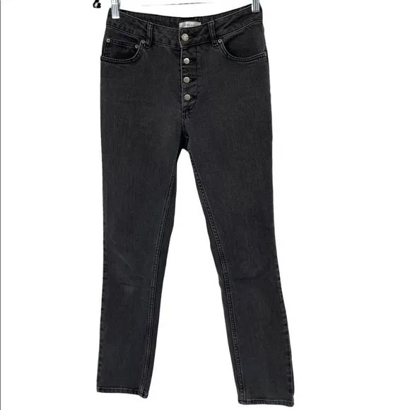 Anine Bing Frida Charcoal Grey High Rise Exposed Button Fly Skinny Jeans 28