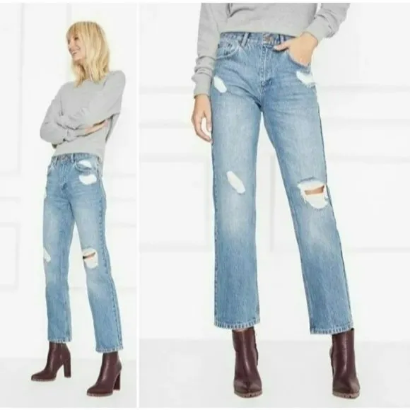 Anine Bing Jackie High Rise Straight Leg Jean Distressed Vintage Wash Trendy