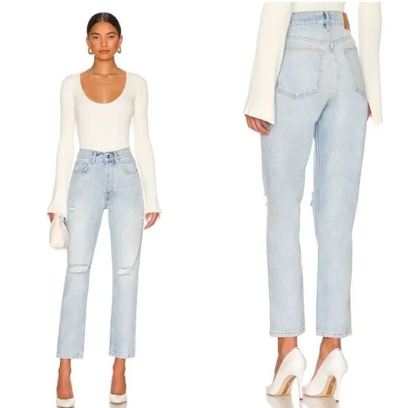 NWT Anine Bing Sonya High Rise Ankle Slim Jeans in Destructed Classic Blue 26
          
      NWT
