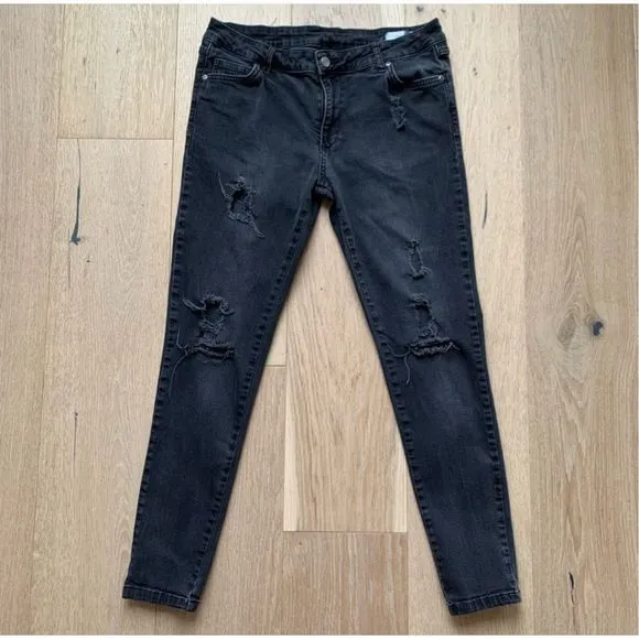 Anine Bing High Rise Gray Destroyed Jeans Thick Denim Size 29