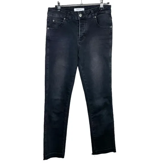 Anine Bing Black Mid Rise Slim Fit Jean With Raw Hem