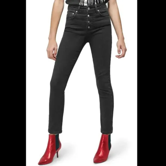 Anine Bing Frida Skinny Jeans High Waisted Multi Button Closure Charcoal 25"