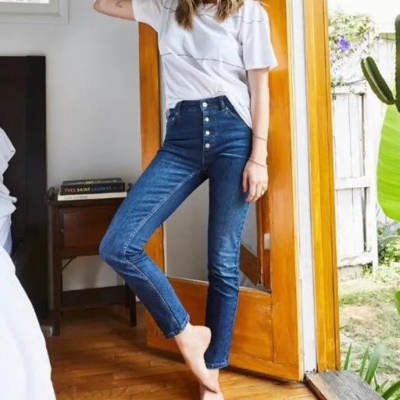 Anine Bing Button Fly Medium Wash Skinny Jeans