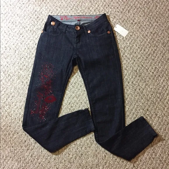 Apple Bottoms Flocked Skinny Ankle Jeans
          
      Boutique