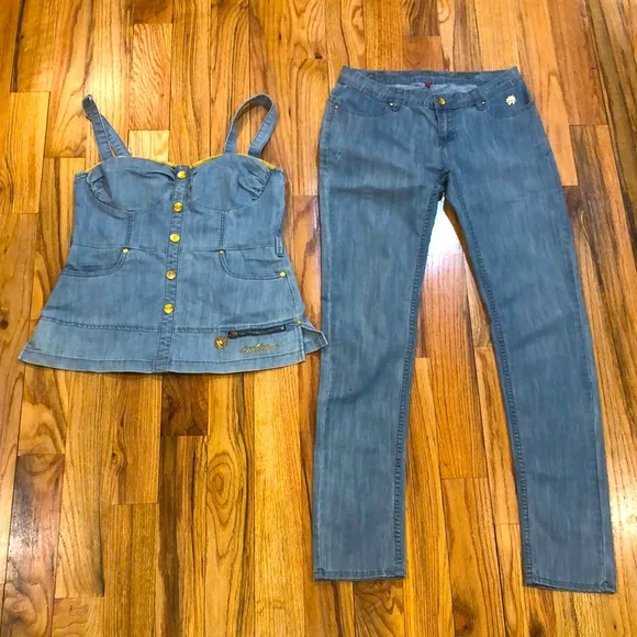 Apple Bottoms 2 piece denim jeans 2 piece set suit 7/8