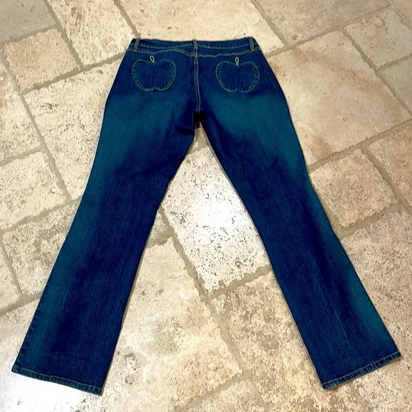 VTG Apple Bottoms Embroidered Pockets Dark Wash 9” Rise Flare Denim Size 11/12