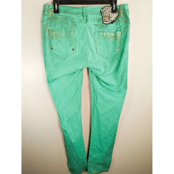 Apple Bottoms Metallic Gold Cheetah Teal Skinny y2k 90s Jeans