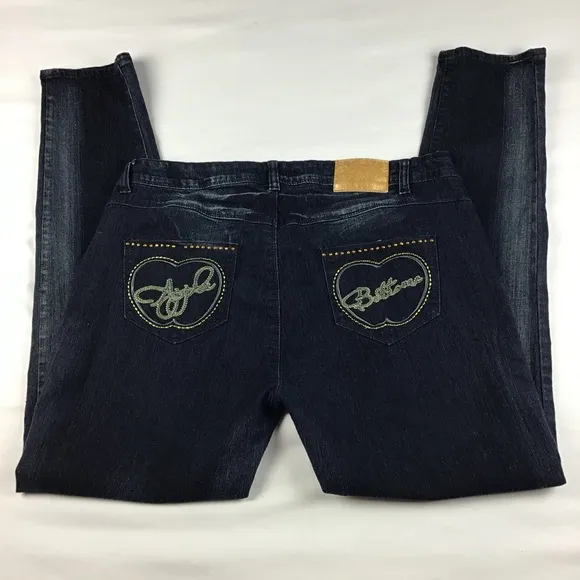 Apple Bottoms Y2K Women’s Skinny Jeans Gold Accents Embroidered Size 15/16