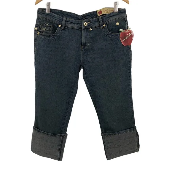 Apple Bottoms Womens Capri Jeans Size 11/12 Cuffed Dark Wash Embroidered Y2K NWT
          
      NWT
