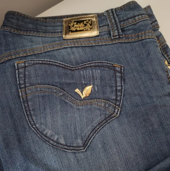 🍎👖 Retro Apple Bottoms, Distressed Jeans with Gold Accents 🌟