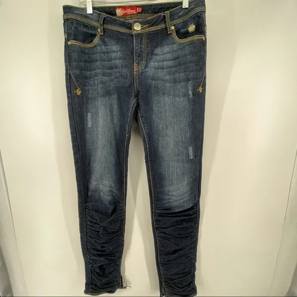 Vintage Apple Bottom Jeans Sz 11/2 Ruched Leg Straight Jeans (AFJ0775R)