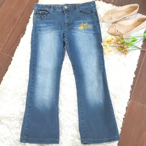Vintage Apple Bottoms Jeans Wide Leg Size 30 Mid Rise Blue Denim Y2K Retro