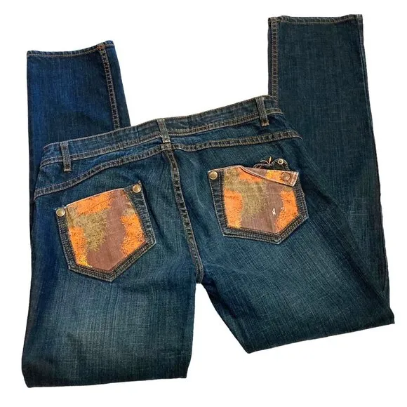 Apple Bottoms Womens Size 13/14 Blue Jeans 34X31 Denim Stretch Low Rise