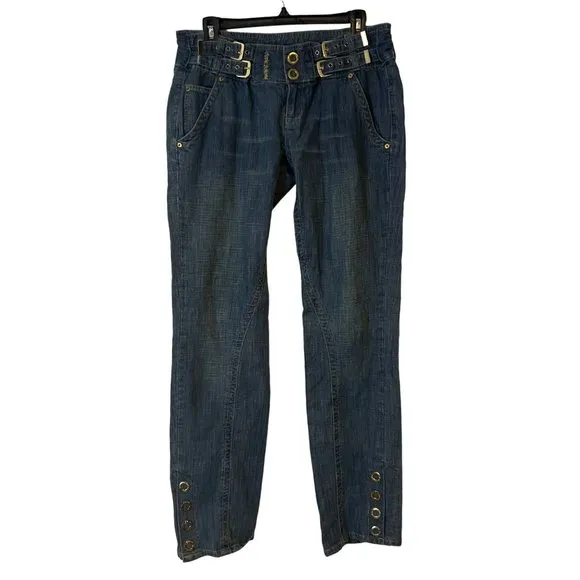 Apple Bottoms Blue Jeans Womens 9 / 10 Vintage Y2K Grommets Low Rise Adjustable