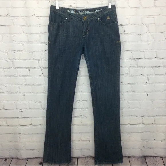 Apple Bottom Jeans By Nelly Womens Size 9/10 Boho Bootcut Embroidered Metal Logo