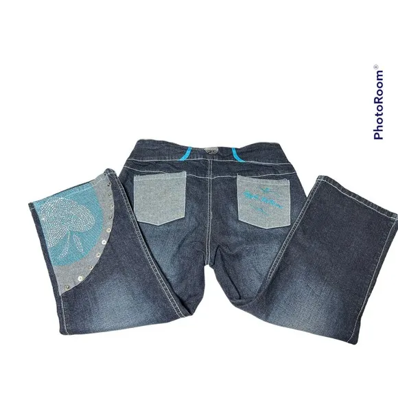 Apple Bottoms Denim Dark Wash  Jeans Capri’s Size 8 Sequins Y2K