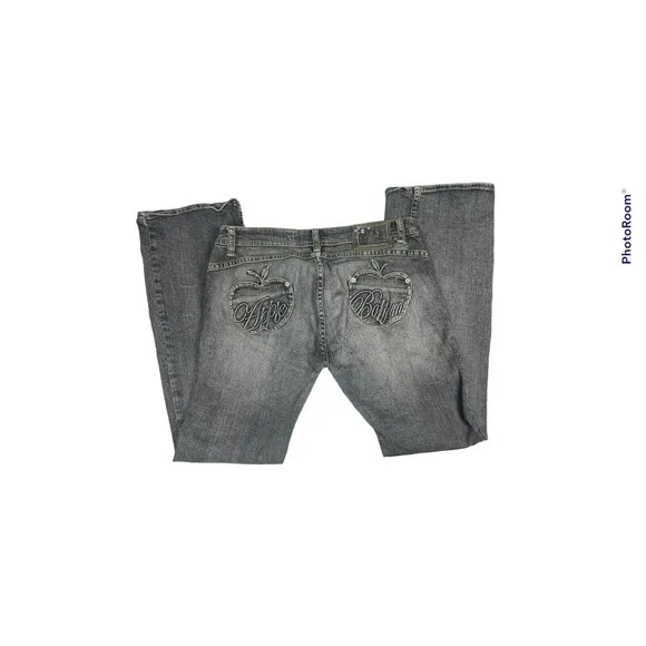 Vintage Apple Bottom Gray Jeans Womens Sz 11/12  Embroidery Logo