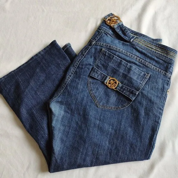 Vintage Y2K Apple Bottom Jeans Metallic Gold Plus Size 22 Cropped Denim