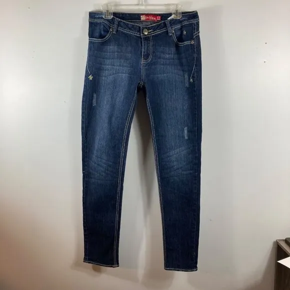 Womens Apple Bottoms Jeans Straight Leg Dark Wash Distressed 11/12