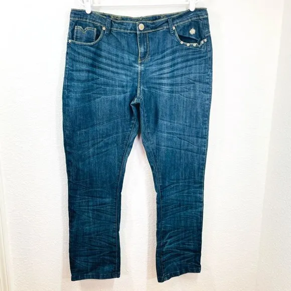 Vintage Apple Bottoms Womens Denim Blue Jeans Embellished - Size 16