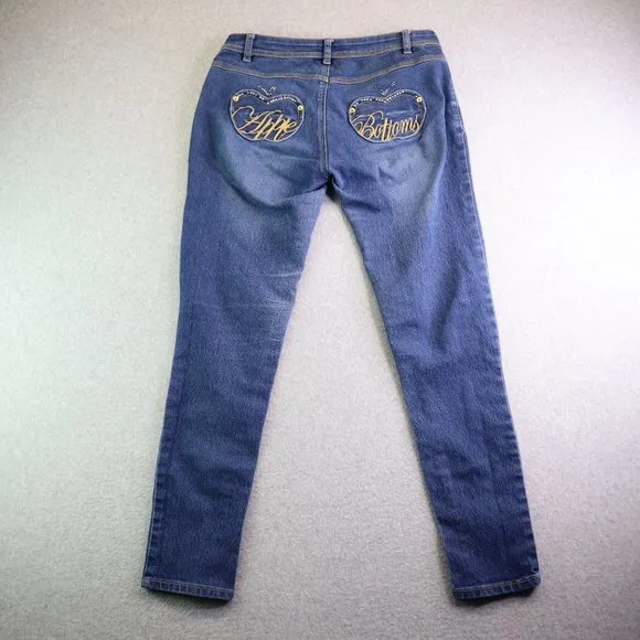 Apple Bottoms Jeans Womens 12 Blue Skinny Leg Wiskering Low Rise 90s Y2K Stretch