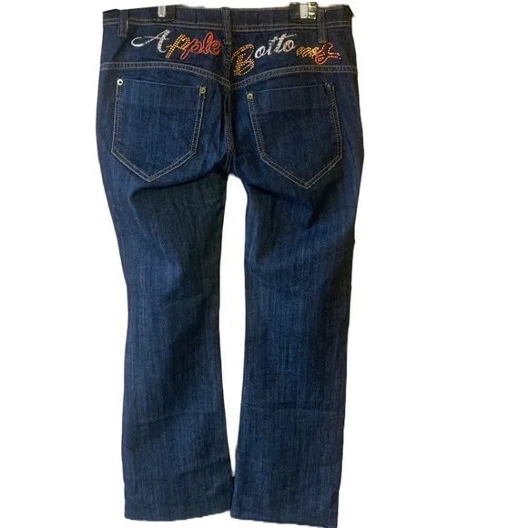 Y2K Vintage Apple Bottom Dark Wash Low Rise Straight Leg Embossed Jeans Size 7/8