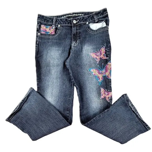 Arizona jean co. Women's Blue Jeans Fancy with Bling size 12 1/2 Plus .. JH1268