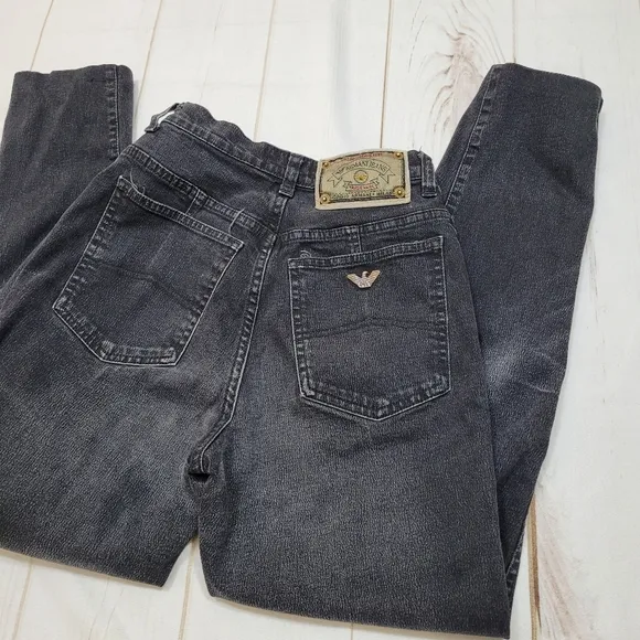 Vintage Giorgio Armani high rise tapered mom jeans ankle black stretch
