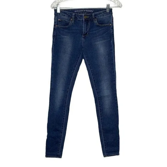 Articles of Society Skinny Jeans Dark Wash Fading Whiskering Mid Rise Zip Fly